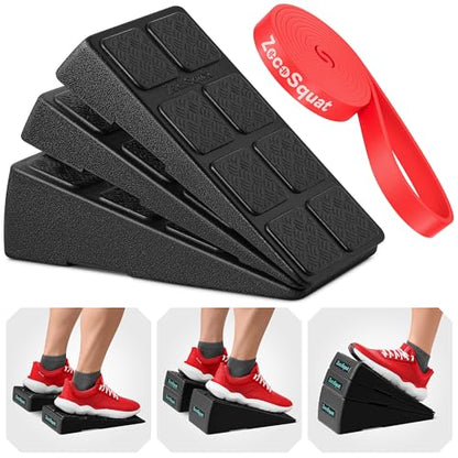 Squat Wedge Block Set of 3/5 - 960 LBS Capacity - Slant Board for Calf Stretching with 5 Stackable Angles - Calf Stretcher Slant Board - Workout Equipment - EPP Material for Exercise Equipment & Physical Therapy - color: Black&Red
