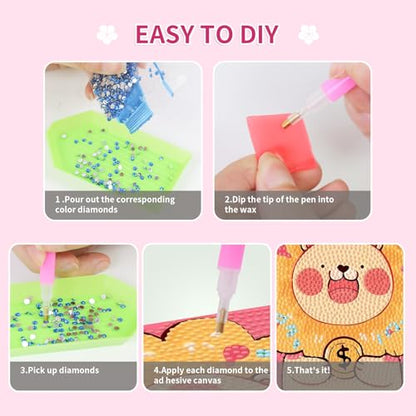PERFECTSIGHT Cute 5D Diamond Art Kits, Kawaii DIY Painting Art for Adults Teen, 4 Pack Diamond Arts and Crafts Sets, Big Gem Full Drill Diamond Dots for Women (Multicolor Animal) - style: Multicolor Animal