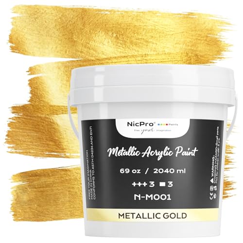 Nicpro Metallic Gold Acrylic Paint, 69oz/2040ml Large Gold Leaf Paint | Non Toxic, Non Fading Craft Paints for Metal, Wood, Clay, Fabric, Canvas, Furniture, Handcrafts, Art Supplies - color: Gold, size: 69 Fl Oz (Pack of 1)