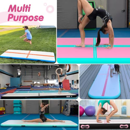 FINCOME Inflatable Gymnastics Air Mat Tumble Track Mats for Home with Pump - color: Green Pink, size: 10ft*5ft*6inches(3m*1.5m*0.15m)