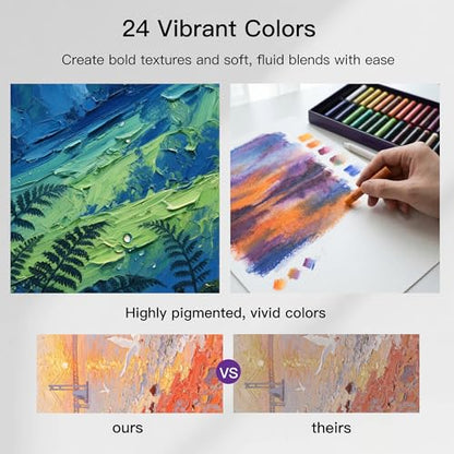 rubens Oil Pastels 24 Colors, Painting Kit, Art Supplies, Includes Oil Pastels Set, 1 Palette Knife, 1 Roll of Masking Tape, 30 Sheets Oil Pastel Paper, 1 Base Plate - color: 24 Basic Colors Set