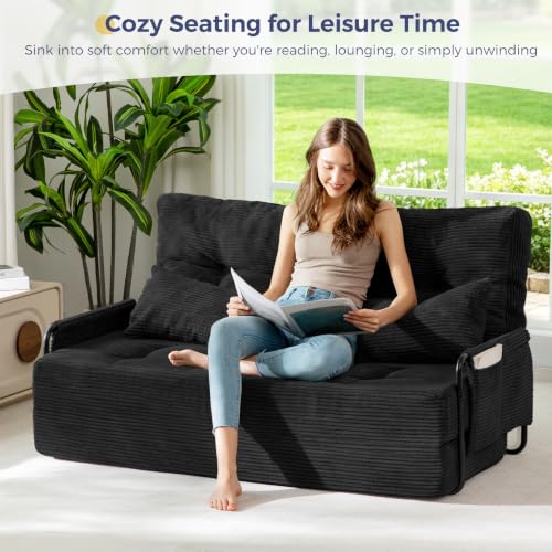 MAXYOYO Adjustable Folding Sofa Bed Couch with 2 Pillows, Black - color: Black