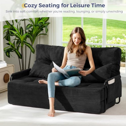 MAXYOYO Adjustable Folding Sofa Bed Couch with 2 Pillows, Black - color: Black