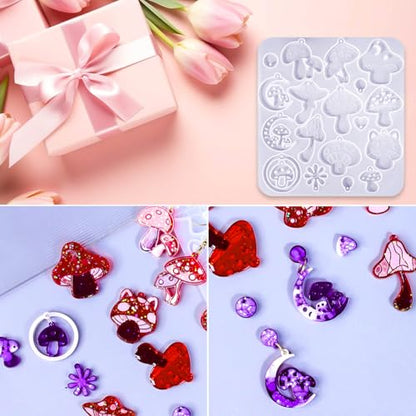 3 Pack Mushroom Earring Molds – Premium Silicone Resin Jewelry Molds (35 Unique Designs) with 200Pcs Ear Hooks & Jump Rings, DIY UV Epoxy Resin Casting Kit for Earrings, Pendants & Keychains