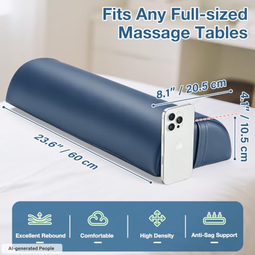 Upgraded Large Bolster for Massage Table, 24 x 8 x 4 in Massage Bolsters | PU Leather Half Round Bolster for Under Legs, Neck, Ankles Pain Relief, Under Knee Pillow, Half Bolster Pillow for Spa / Home - color: Large Blue - 24x8x4 in - Pu Leather