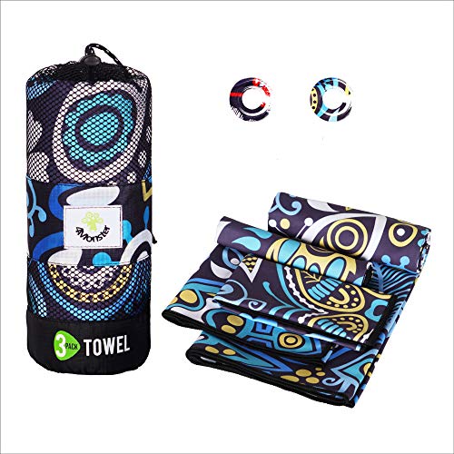 4Monster Camping Towels 3 Size at 1 Pack,Quick Dry Microfiber Towel,Beach Travel Towel Ultra Compact,Soft Gym Towel for Hiking Yoga Travel Sports Backpacking Trip and Pool - color: Yellew