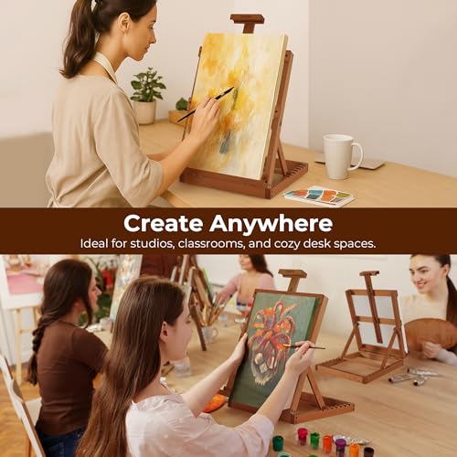 VISWIN Heavy-Duty Table Top Easel for Painting, Adjustable Beech Wood Tabletop Easel, Hold Canvas up to 23”, Portable Art Desktop Easel Stand for Adults, Artists, Beginners – Walnut - color: Walnut