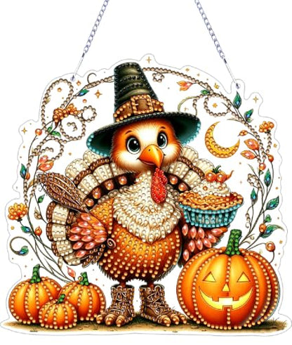 Thanksgiving Hanging Diamond Art Kits for Adult Diamond Painting Kit | Fall DIY Diamonds Painting Art Kit, Acrylic Diamonds Painting Suncatcher Board Kit, Special Crystal Diamond Hanging Ornament - color: DP04528