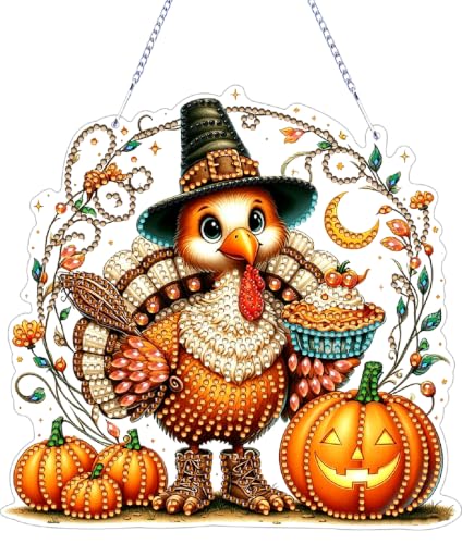 Thanksgiving Hanging Diamond Art Kits for Adult Diamond Painting Kit | Fall DIY Diamonds Painting Art Kit, Acrylic Diamonds Painting Suncatcher Board Kit, Special Crystal Diamond Hanging Ornament - color: DP04528