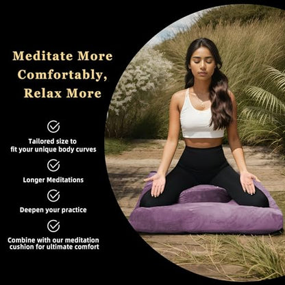 Meditation Cushion Set Zafu & Zabuton – Buckwheat Hull & Memory Foam, Adjustable Floor Pillow for Yoga, Meditation & Sitting, Removable Velvet Cover (Purple) - color: Purple