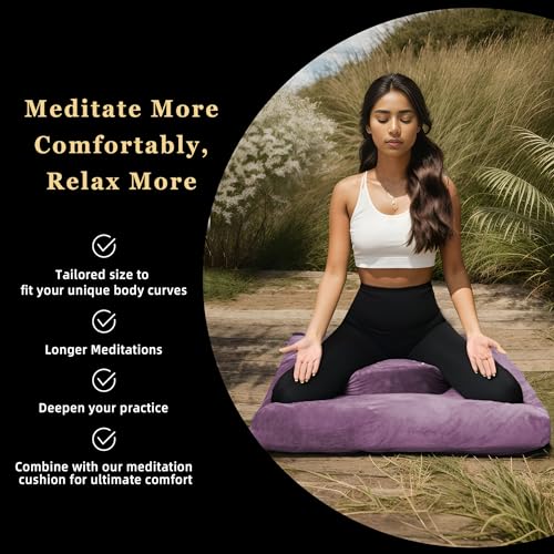 Meditation Cushion Set Zafu & Zabuton – Buckwheat Hull & Memory Foam, Adjustable Floor Pillow for Yoga, Meditation & Sitting, Removable Velvet Cover (Purple) - color: Purple