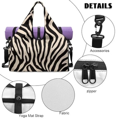 Zebra Print Gym Bag with Shoe Compartment Durable Yoga Bags with Double Zipper Sports Duffle Bags Waterproof, Retro Sports Duffle Bag for Cheer Team - color: Zebra Print