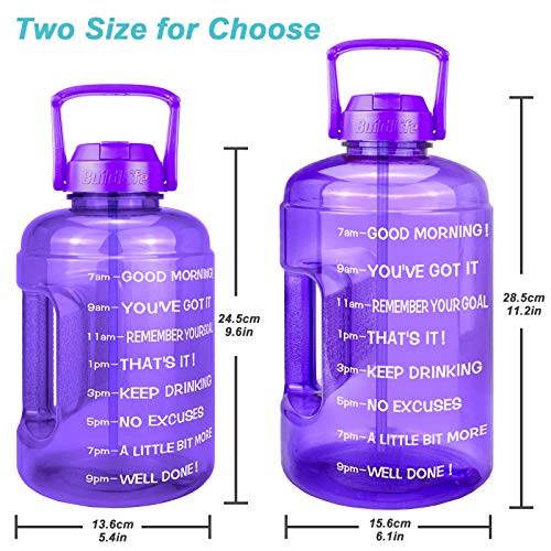 QuiFit 1 Gallon Water Bottle - with Straw & Motivational Time Marker Leak-Proof BPA Free Reusable Gym Sports Outdoor Large(128OZ/73OZ) Capacity Water Jug - color: QFB11 Light Purple, size: 128 Ounces