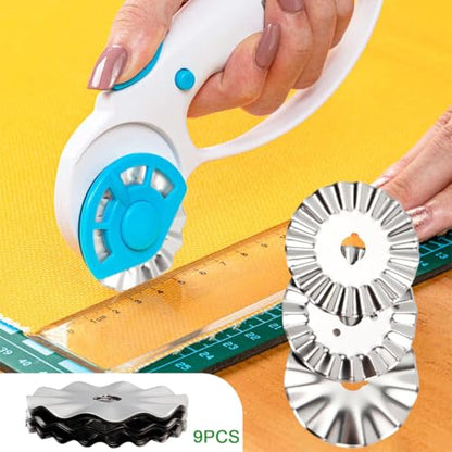 Evponk 9 Pcs 45mm Pinking Rotary Cutter Blades, Wavy Rotary Cutter Replacement Blades for Cutting Quilting Cloth, Leather and Paper