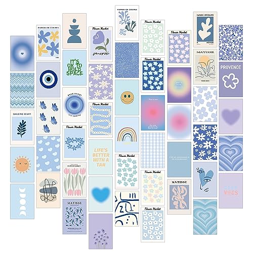TRAMIN 50pcs Danish Pastel Wall Collage Kit Aesthetic Pictures, Minimalist Decor Aesthetic Posters, Matisse Posters for Room Aesthetic, and Dorm Wall Decor - color: Blue