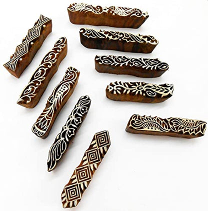 CraftsofIndia® Border Pattern Henna Mehendi Print Wooden Block Stamps (Set of 10 | - size: 10 Pcs