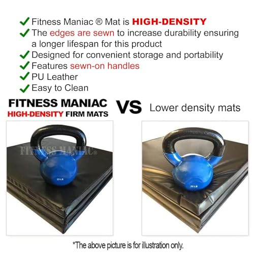 Fitness Maniac New Folding Panel Gymnastics Mat Gym Exercise Yoga Tri Mat Pad Black Exercise Mats USA