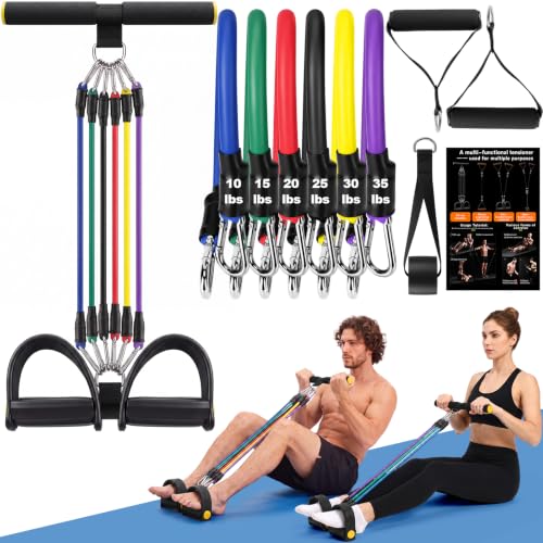 Arrowbash Upgrade 6 Tubes Foot Pedal Resistance Band Adjustable Pedal Puller Resistance Band with Handle Multifunction Fitness Bands for Men Women Abdomen Arm Leg Stretching - color: Multicolor, size: 135 Lbs