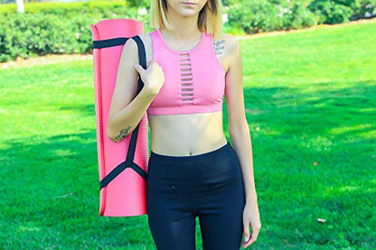 LOKATSE Home All Purpose Thick Yoga Mat with Carrying Strap High Density - color: Pink
