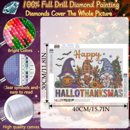 Gnome Diamond Painting Kits for Adults, Holiday Diamond Art for Adult | Full Round Drill Paint by Diamond, Hallothanksmas Diamond Painting Gem Art, Arts and Crafts for Adults Beginners 12x16 Inch - color: Gnome