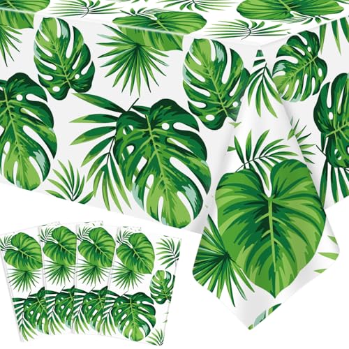 4 Pack Hawaii Palm Leaves Tablecloths Luau Party Disposable Hawaiian Table Cloth Tropical Palm Leaves Table Cover for Baby Shower Birthday Party Supply Pool Tropical Decorations 86 x 51 Inch