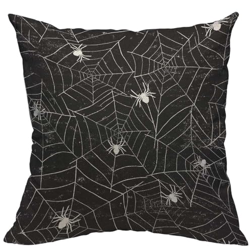 TKS MITLAN Halloween Spiderwebs Pillow Covers 18 x 18 Inch Black and White Grunge Background Decorative Throw Pillow Covers Linen Cushion Case for Sofa Couch - color: Halloween Spiderwebs, size: 18" x 18" (Pack of 1)