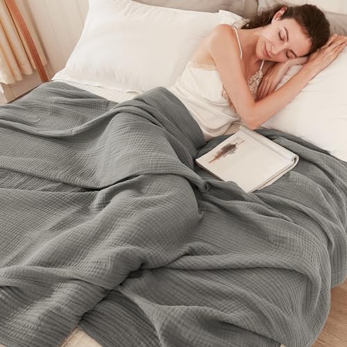 EMME Muslin Blankets for Adults Throw Blanket for Couch Breathable Gauze Soft Lightweight Airy Grey Twin 60" x 80" - color: 06 - Grey, size: Twin (60" x 80")