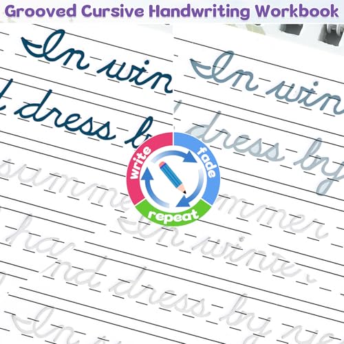 chiazllta Grooved Cursive Handwriting Workbook with Disappearing Ink Pens Magic Reusable Grooved Cursive Writing Practice for Beginners Kids Kickoff Student Workbook Homeschooling Supplies (Poems) - style: Poems