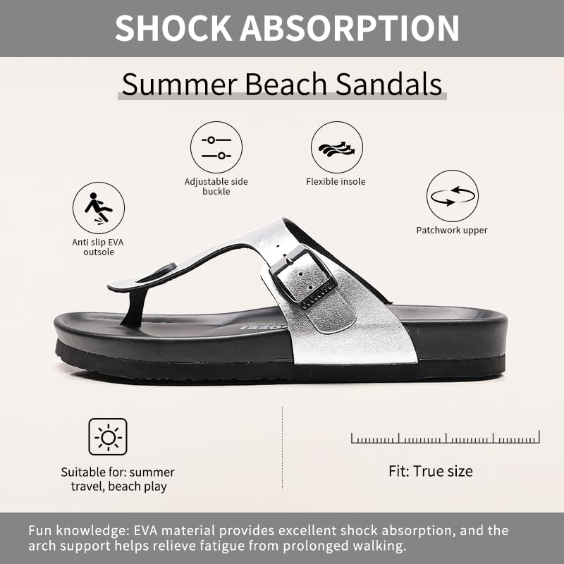 Women Arch Support Flip Flops – Adjustable - color: Silver, size: 7