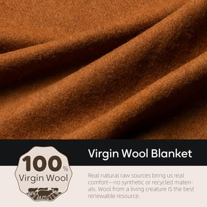 Molithe 100% Wool Blanket, 62" x 86", Warm, Thick, Military, Camping Gear - color: Dark Camel, size: Large