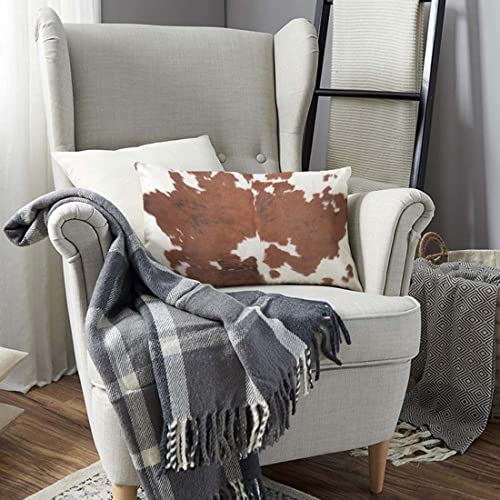 TKS MITLAN Brown Cowhide Throw Pillow Case Cushion Cover for Use As A Background in Full Frame Linen Couch Bed Sofa Car Waist Cushion Cover 12 x 20 inch - color: Brown Cowhide, size: 20" x 12" (Pack of 1)