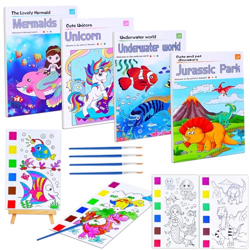 JUNQIU 4Pack Paint With Water Books For Kids, Water Color Book Sets | Paint Books, Watercolor Book, Water Color Paint Sets For Kids, Stocking Stuffers For Kids, Easter Basket Stuffers - color: 4 Themes (B)