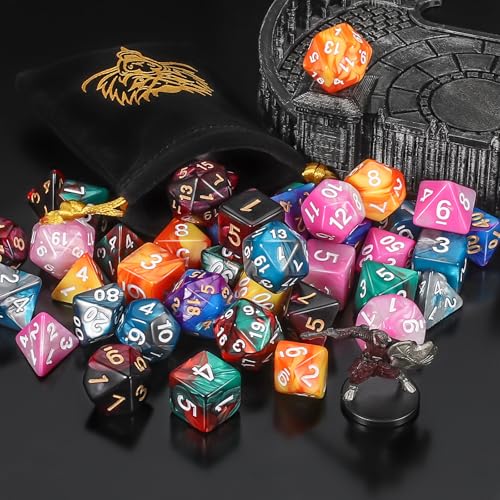 QMAY Mystery Dice Set – 42 Pcs Acrylic Polyhedral Dice + 6 Pcs Velvet Bag - style: 6 bags Mystery Dice