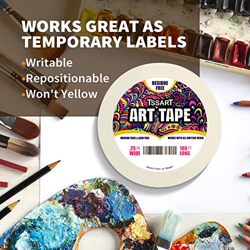 White Art Tape Medium Tack - Masking Artists Tape for Drafting Art Watercolor Painting Canvas Framing - Acid Free 1/4 Inch/ 0.25inch Wide 180FT Long - size: 0.25inch