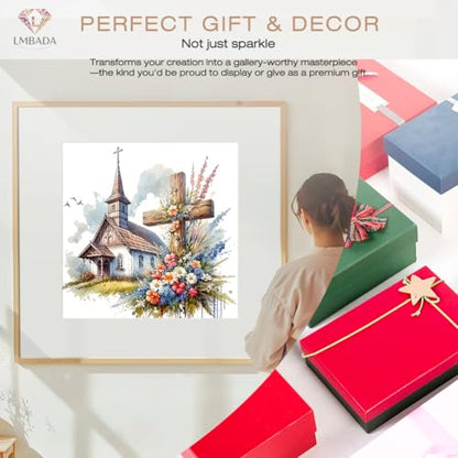 LMBADA Floral Cross Diamond Art Kit for Adults, Diamond Painting 12x12 Inch | 5D Church Diamond Painting Kit, DIY Crystal Gem Art, Round Full Drill, Relaxing Craft Home Wall Decor Gift, Beginner