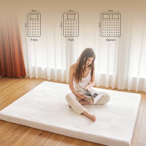 Japanese Floor Mattress,3.5" Thicken Futon Mattress Tatami Mat Twin | with Non-Slip Bottom Removable Washable Cover,Foldable Mattress Tatami Mat Sleeping Pad,White Geometric,(80‘’x36‘’) - color: Ma1-white Geometric, size: Twin (80" X 36")