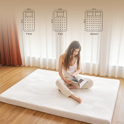 Japanese Floor Mattress,3.5" Thicken Futon Mattress Tatami Mat Twin | with Non-Slip Bottom Removable Washable Cover,Foldable Mattress Tatami Mat Sleeping Pad,White Geometric,(80‘’x36‘’) - color: Ma1-white Geometric, size: Twin (80" X 36")