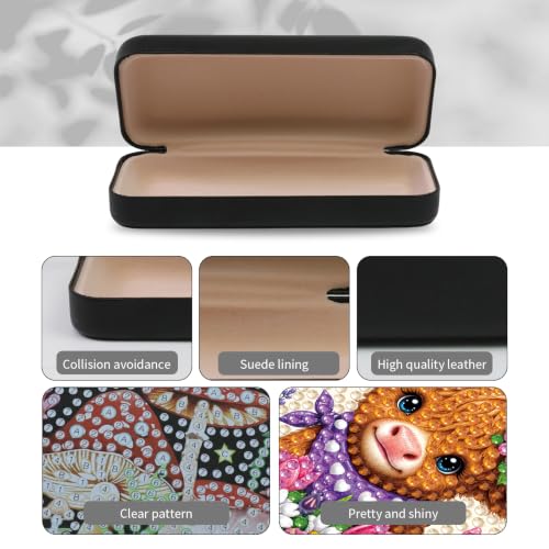 FlyingMage 5D Diamond Art Painting Kit, Hard Shell Eyeglasses Glasses Case | Highland Cattle DIY Diamond Dots, Small Gem Art Painting Mosaic Kits, Cute Sunglasses Case for Adults Beginner Women Teen - color: Beige Flower Highland Cattle