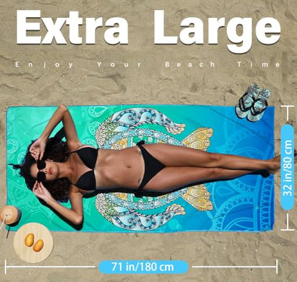 Widdonen Microfiber Beach Towel,Compact 2 Pack-71x32 Inch with Bag Travel - color: 2 Pack Turtle Fly Fish M