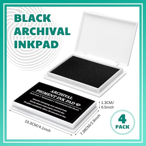 MotiMind 4 Pcs Archival Pigment Waterproof Ink Pad for Stamps, Black | Pigment Stamp Pads for Card Making Scrapbooking, Archival Acid-free Quality, 3.7x2.5 Inch, Works on Paper Glass - color: Black