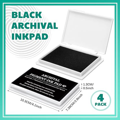 MotiMind 4 Pcs Archival Pigment Waterproof Ink Pad for Stamps, Black | Pigment Stamp Pads for Card Making Scrapbooking, Archival Acid-free Quality, 3.7x2.5 Inch, Works on Paper Glass - color: Black