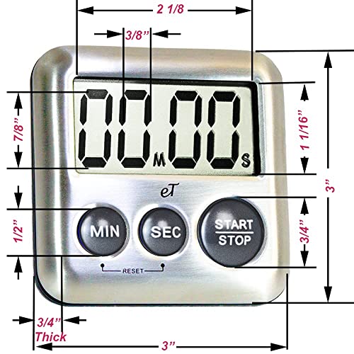 Elegant Digital Kitchen Timer Stainless Steel - Loud Alarm - Model Charcoal - color: Charcoal 6-pack