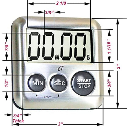 Elegant Digital Kitchen Timer Stainless Steel - Loud Alarm - Model Charcoal - color: Charcoal 6-pack