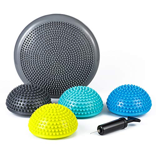 StrongTek Balance Pod Kit, 4 Hedgehog Pods, Wobble Cushion, Air Pump | Adjustable Firmness, Textured Foot Massage, Agility and Coordination Training, Core Stability and Physical Therapy
