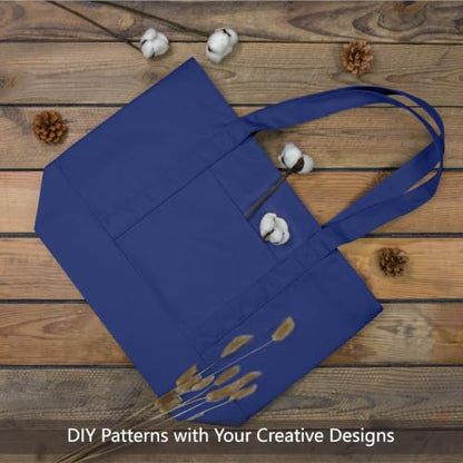 TOPDesign 1-Pack Canvas Tote Bag with an External Pocket, Reusable Grocery Shopping Bag, Top Zipper Closure, Daily Essentials (Blue) - color: Blue