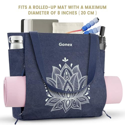 Gonex Yoga Mat Bag with Zipper Mat Carrier Canvas Gym Tote | Durable Canvas, Zipper Closures Prevent Slipping, Quick Access, Bottle Holder, Fits Yoga Blocks, Gym & Travel Use - color: Blue, size: Large(17.7×6.1×15.3inch)
