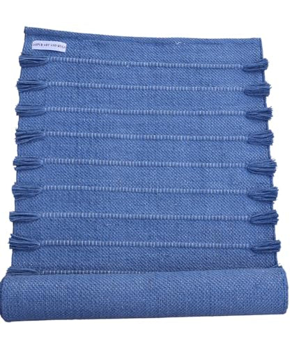 Jaipur Art & Rugs Cotton Yoga Rug - Eco-Friendly Hand-Woven Thick Mat (24”x72”x5mm) for Everyday Fitness at Home - Comfortable & Extra-Long - color: Light Blue