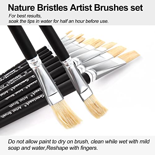 Genixart Artist Paint Brush Set, Paintbrushes for Acrylic, Oil, Watercolor | Flat Paint Brushes for Painting, Painters & Students, Art & Craft DIY - Short Handle, Natural White Bristle, Assorted 9 Pack