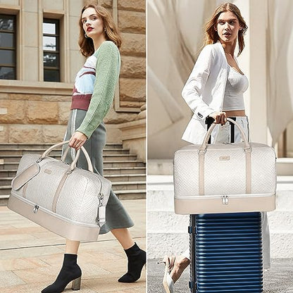 IBFUN Weekender Bags for Women, 21" Travel Duffle Bag with Shoe Compartment - color: A7-Beige