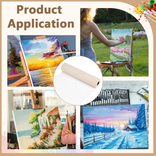 BENECREAT 5.5 Yards x 11 Inch Canvas Roll Linen, Four Primed Canvas Roll Artist Canvas for Gesso Art Painting Oil Painting Backdrop Decoration, 0.3mm Thick